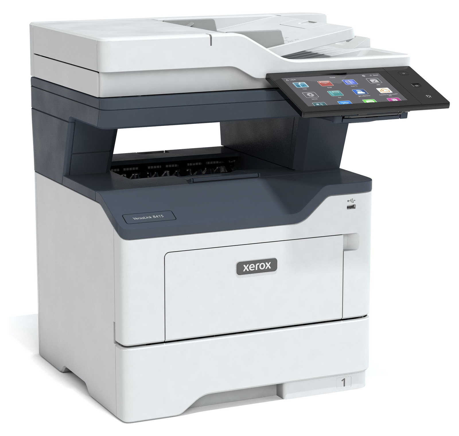 Xerox VersaLink B415DN multifunctionele printer, grijs/blauw, USB, LAN, scannen, kopiëren, faxen, dubbelzijdig printen en scannen