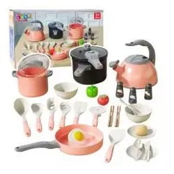 Lean Toys Küchenset Töpfe Kochzubehör Lebensmittel Rosa 32-teilig.