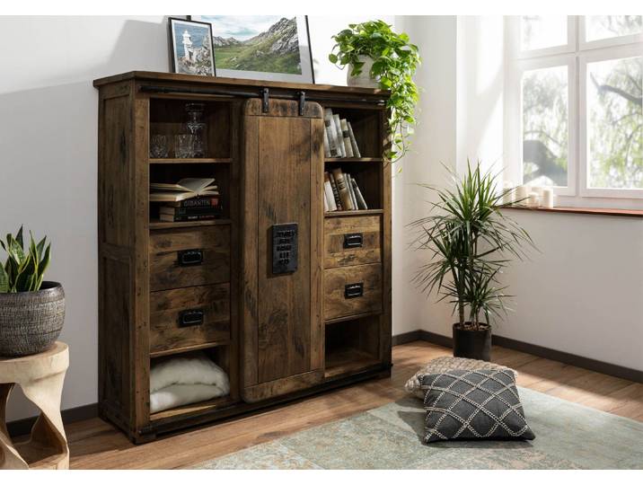 Highboard Mango 142x45x147 braun lackiert RAILWAY #462