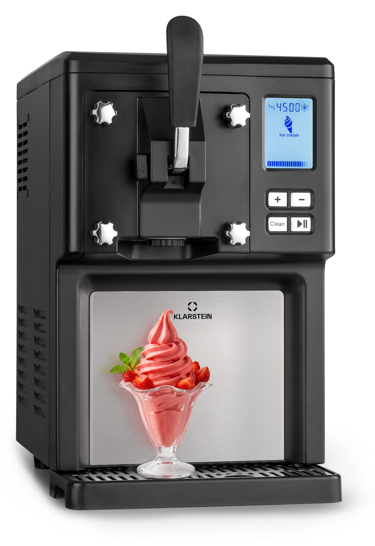 Klarstein Sweet Sundae - Eiscrememaschine, 1,5 Liter, mitselbstkühlendem Kompressor, 200 Watt, Ausgabesystem, 3 StundenAuto-Kühlhaltefunktion, Reinigungsautomatik, Edelstahl, schwarz