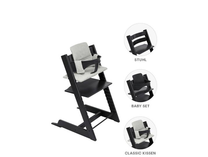 Stokke Hochstuhl-Set Tripp Trapp Bundles, Schwarz, Holz, Buche, 83x57x46 cm, Fußstütze verstellbar, Sitzfläche verstellbar, höhenverstellbar, Babymöbel & Kindermöbel, Babyzimmer, Hochstühle