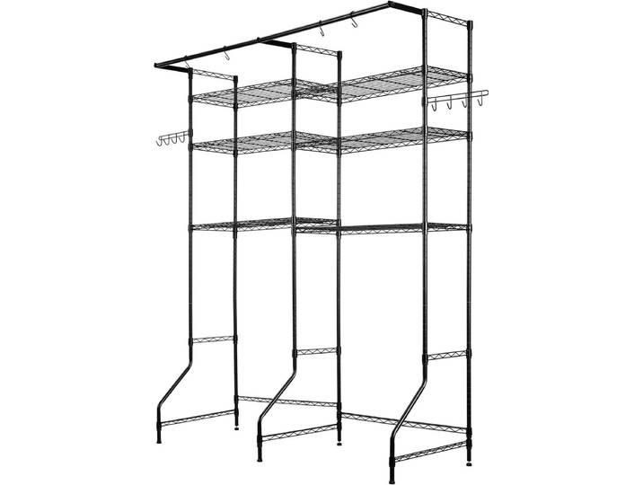 VEVOR Opbergrek boven wasmachine/droger\, dubbele rij\, 6 lagen\, zwart