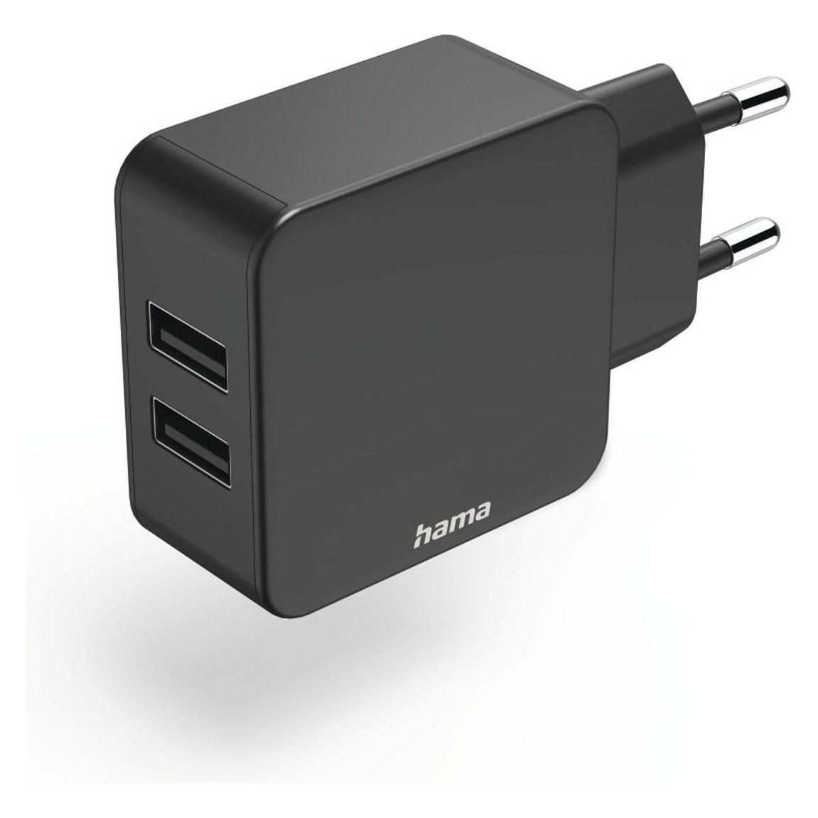 Hama 2-fach-Ladegerät, USB-A-Netzteil, 2x 2,4 A, Universaladapter, 12 W, Schwarz (12 W, 1 Port) (00223371)