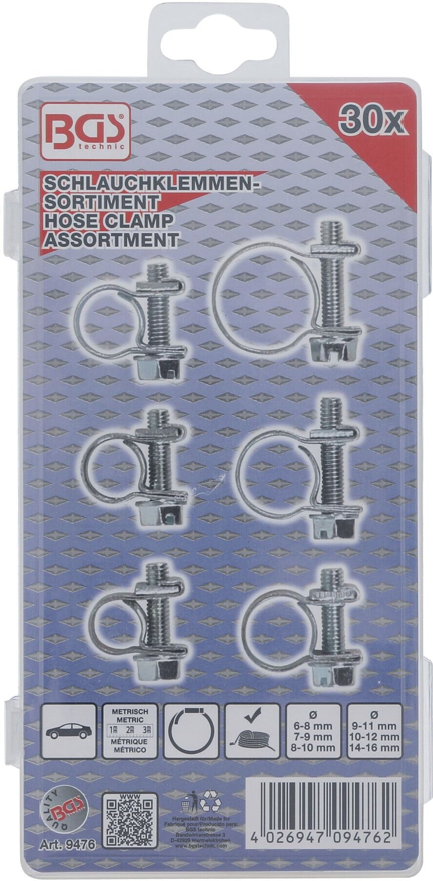 BGS Schlauchklemmen-Sortiment 9476, Ø 6 - 16 mm, 30-tlg. ; BGS technic)