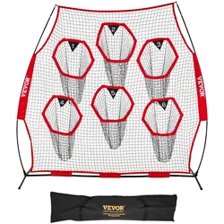 VEVOR Fußballtrainer Wurfnetz Übungsnetz (274 x 106 x 243 cm) mit 6 Zieltaschen & tragbarer Aufbewahrungstasche & Gurten, Wurfelziel-Training für die Passgenauigkeit des Quarterbacks, rot