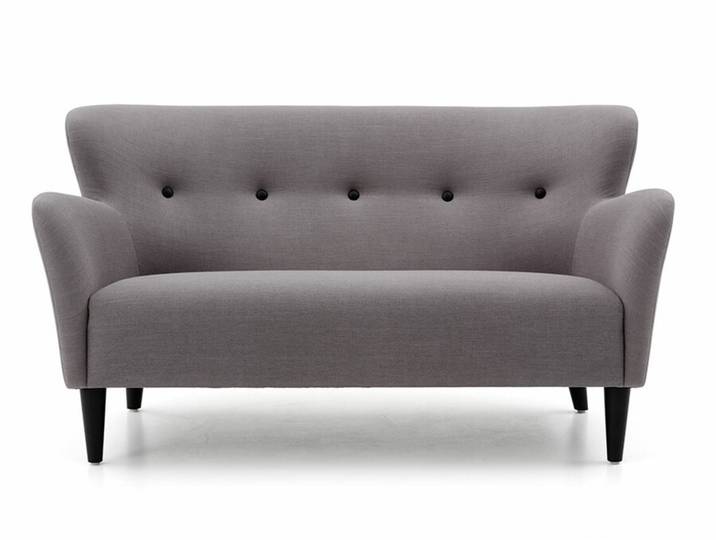 2 Sitzer Happy grau Knöpfe Leder schwarz 150x81x82 cm