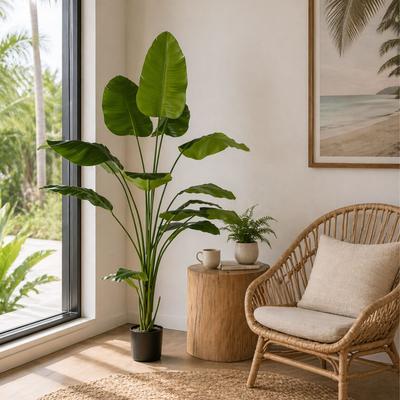 Porch & Den Evergreen 7-Foot Artificial Bird of Paradise in Black Nursery Pot Travelers Palm