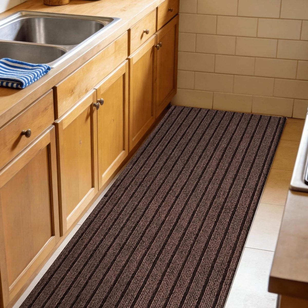 Bruine schoonloopmat - Absorberende vuilvanger voetmat met antislip - 40 x 152 cm