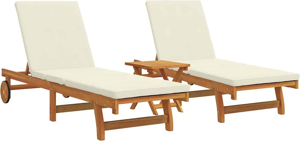 Sonnenliege 2-Person 3 pcs Braun Massivholz Akazie