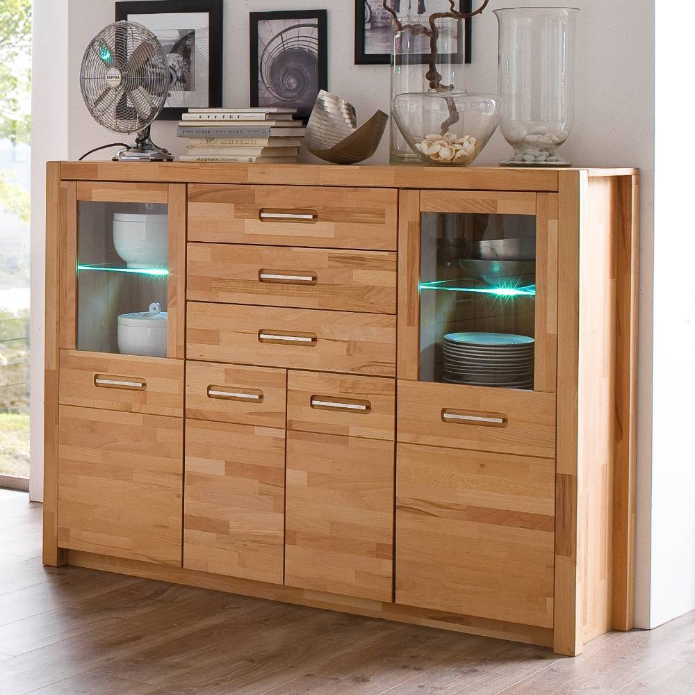 Pharao24.de Wohnzimmerschrank Anrichte mit LED Beleuchtung 4 türig