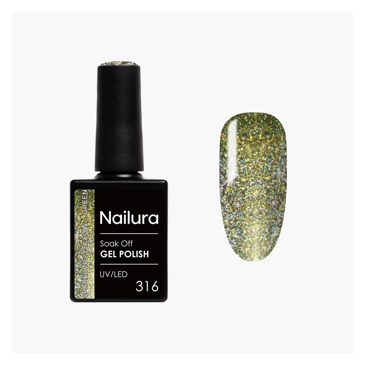 Nailura - Gel Polish 316 - Sparkling Yellow Green - 10 ml (Sparkling Yellow Green, Gel-Effekt Nagellack) (70335)
