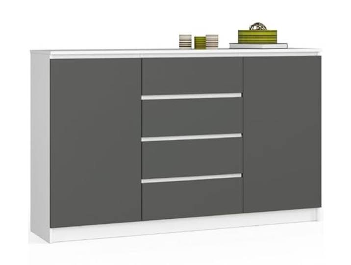 BDW - Kommode mit 4 Schubladen, Komodenschrank K160, Sideboard mit 2 Türen, Wohnzimmer Schlafzimmer Flur Möbel, Büroschrank, Robustes Material - 160x40x99 cm, Weiß/Grau