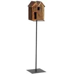 Vogelhaus aus Holz auf Ständer Höhe 115 cm doppelter First