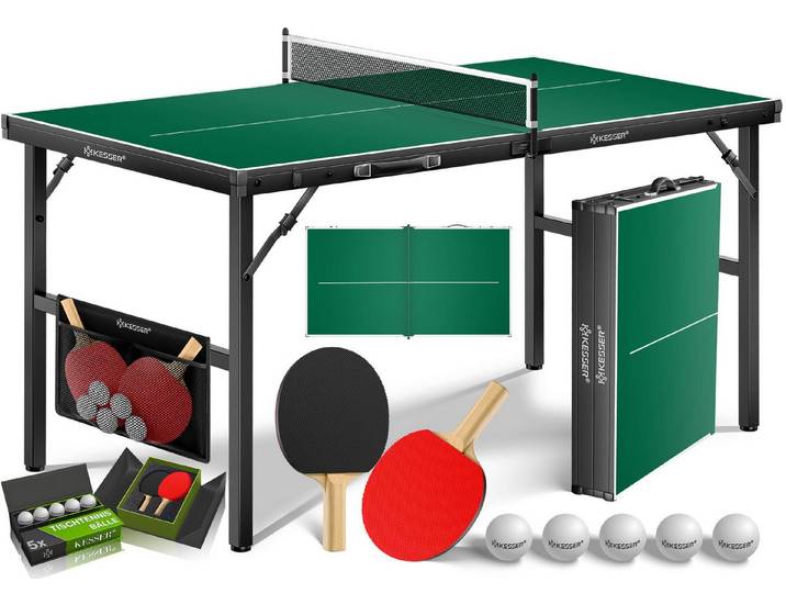 KESSER Mini-Tischtennisplatte Tischtennis Set, klappbarer Tischtennistisch (mit Netz, 2x Tischtennisschläger, 5x Tischtennisbälle & Zubehör-Tasche), In & Outdoor-fähig (im wettergeschützten Bereich)