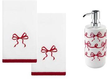 Avanti Linens Avanti Christmas Bows Lotion Dispenser & 2-Pack Fingertip Towel Set - Lotion Pump & Fingertip Towel Set