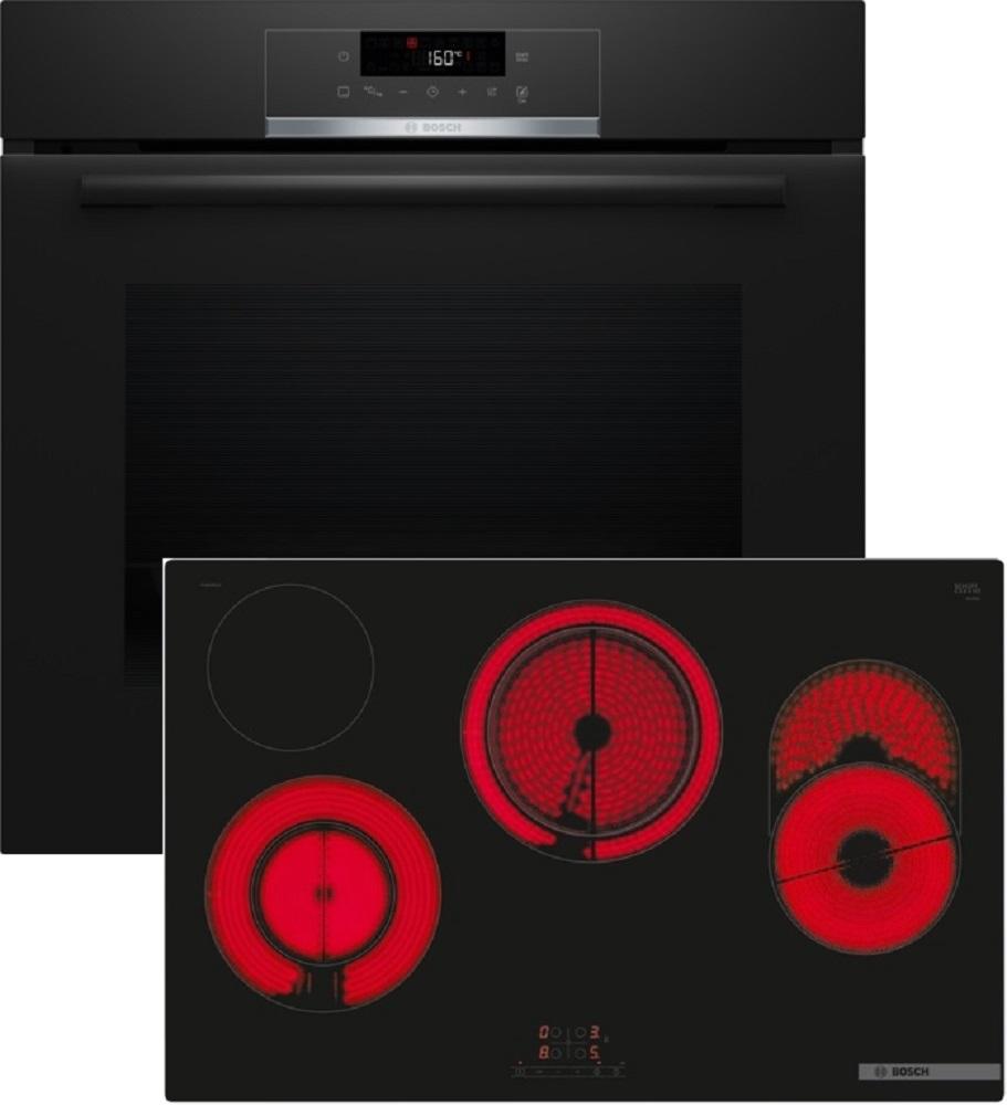 Bosch HBD471FB81 (HBA571BB3+PKH811BB1D), Glaskeramikkochfeld, 4 Zone(n), Keramik, Schwarz, Touchsteuerung, 59,2 cm
