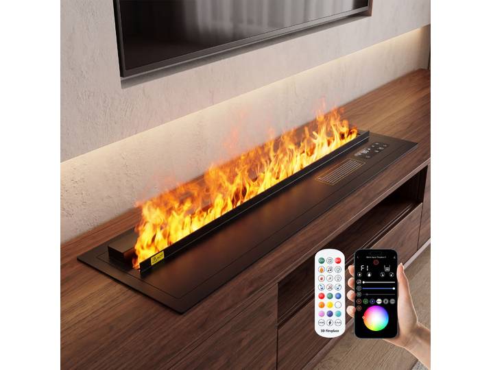 Cheminée électrique à eau avec effet de brume 3D, flamme réaliste intégrée, télécommande, application, décoration intérieure, cheminée à vapeur