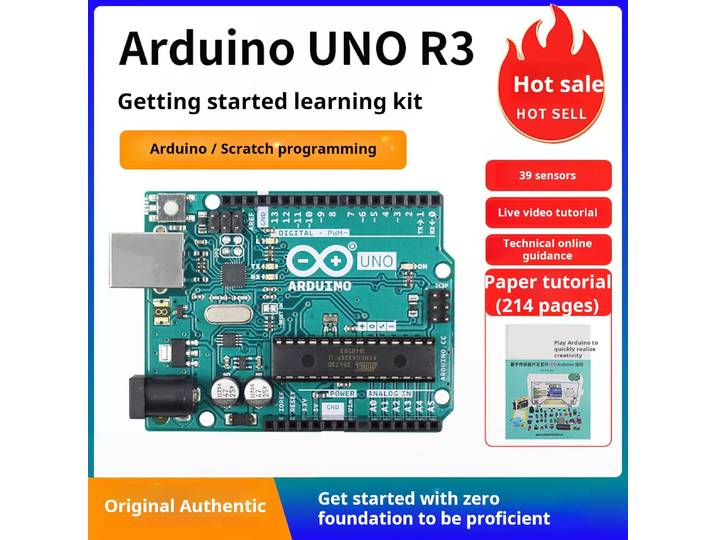 Kit de démarrage pour carte de développement Arduino UNO R3 ATmega328P pour l'apprentissage de la programmation C et l'électronique DIY