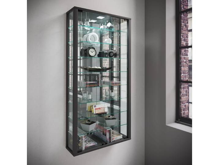Vitrine suspendue Vitrosa - 59 cm 114cm Avec éclairage Noir/Noir