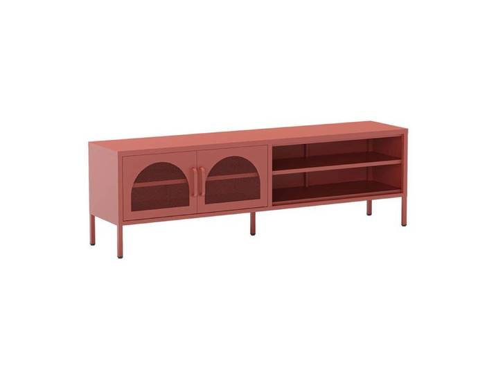 OLIVIA - Meuble TV 160 cm 2 Portes Ajourées 2 Niches en Métal Terracotta