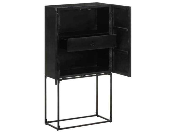 PUGYNBK Sideboard aus massivem Akazienholz und schwarzem Griff, 60 x 30 x 2 Türen, 1 Schublade, minimalistisch, Beistelltisch, stabil, langlebig, lackiert