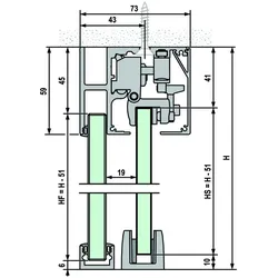 Vitris, Zubehör Türbeschlag, Komplett-Set Portavant M50, Deckenmontage, mit Seitenteil