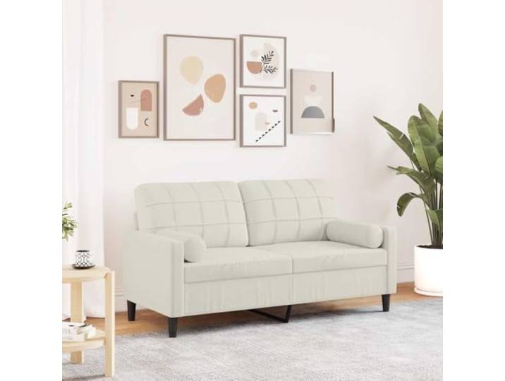 pokgdf 2-Sitzer Samtsofa Creme 140 cm mit Zierkissen Metallgestell, Dick gepolstert, Abnehmbare Bezuege, Modernes Design
