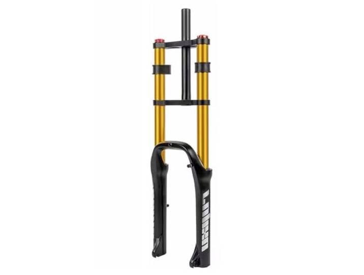 HIMALO 20 Zoll Fahrrad Federgabel 4.0 Reifen Fat Gabel Gerade Doppelt Geschultert Luftgabel Federweg 110mm QR 135mm Scheibenbremse Vorderradgabel Zugstufe Einstellbar (Color : Gold)