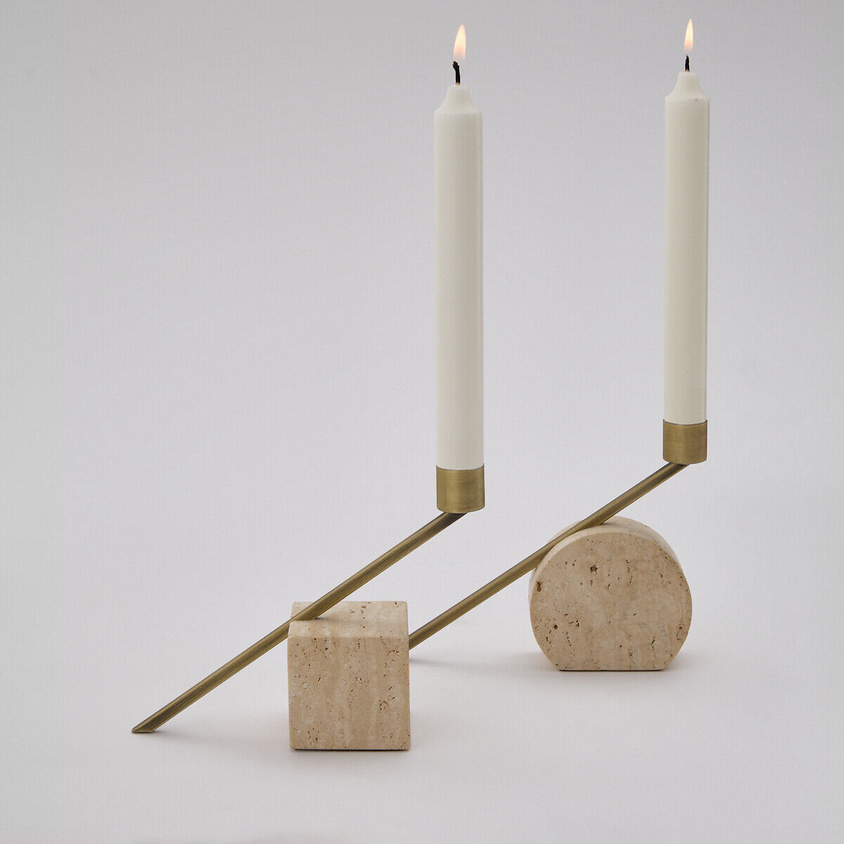 AM.PM Lot de 2 bougeoirs en travertin, hauteur 12,6 cm, SEBASTIANO