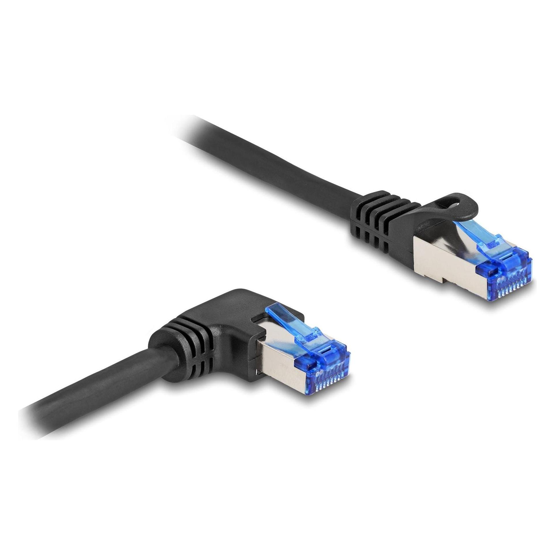 Delock RJ45 Netzwerkkabel Cat.6A S/FTP gerade / rechts gewinkelt 2 m schwarz (S/FTP, CAT6a, 2 m) (80223)