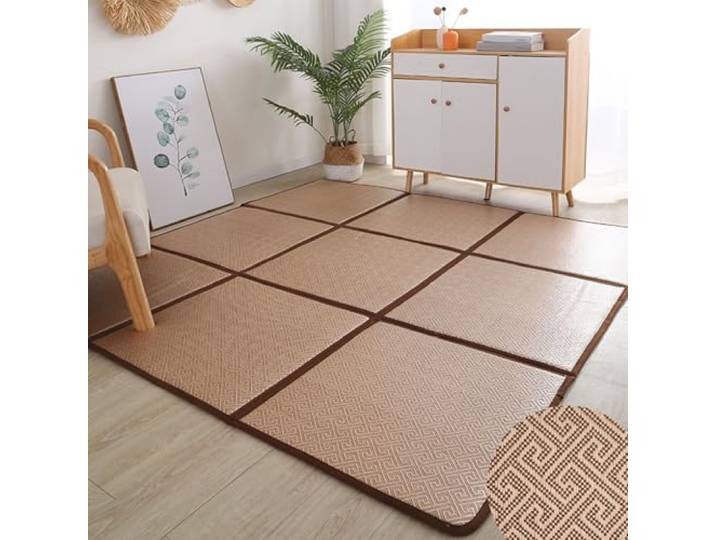 Faltbare Sommerschlafmatte aus Rattan Japanische Tatami-Bodenmatte Fleckenabweisend und Leicht Zu Reinigen Bequem Zu Verstauen Geeignet füR Wohnzimmer Schlafzimmer und Spielzimmer Style F 180x180cm