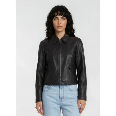 Lederjacke TRUEPRODIGY "Pina schwarze Reißverschlüsse mit klassischem Hemdkragen", Damen, Gr. L, schwarz, Obermaterial: 100% Schafsleder sheepskin., regular fit, Jacken