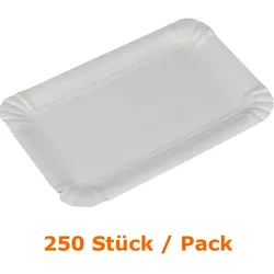Einwegteller, Pappteller eckig 10,5 x 16,5 cm 250 Stück / Pack, Servierteller unbeschichtet