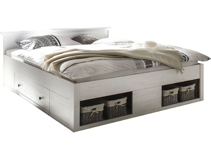 Bett HOME AFFAIRE California Doppelbett im Landhausstil, Stauraumbett mit Schubladen , weiss (pinie weiß), B:195cm H:92cm L:212cm, Betten, Bett, Bettgestell in 3 Breiten verfügbar, Liegefläche 90/140/180 x 200 cm