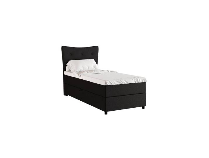 Homesy Boxbett Nevada 90x200 cm Polsterbett mit hochwertiger Bonell-Matratze und Topper - schwarz, Dunkelgrau, Holz, Mode, 90x200 cm, Schlafzimmer, Betten, Boxspringbetten
