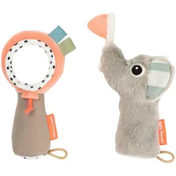 DONE, Babyrassel, Sensorisches Rassel-Spiegel-Set Feier-Farben-Mix