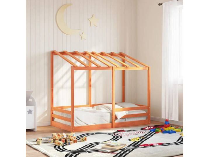 Lit pour enfants et toit cire marron 80x160 cm bois massif pin cadre de lit pour enfants lit pour enfants en bois 847014