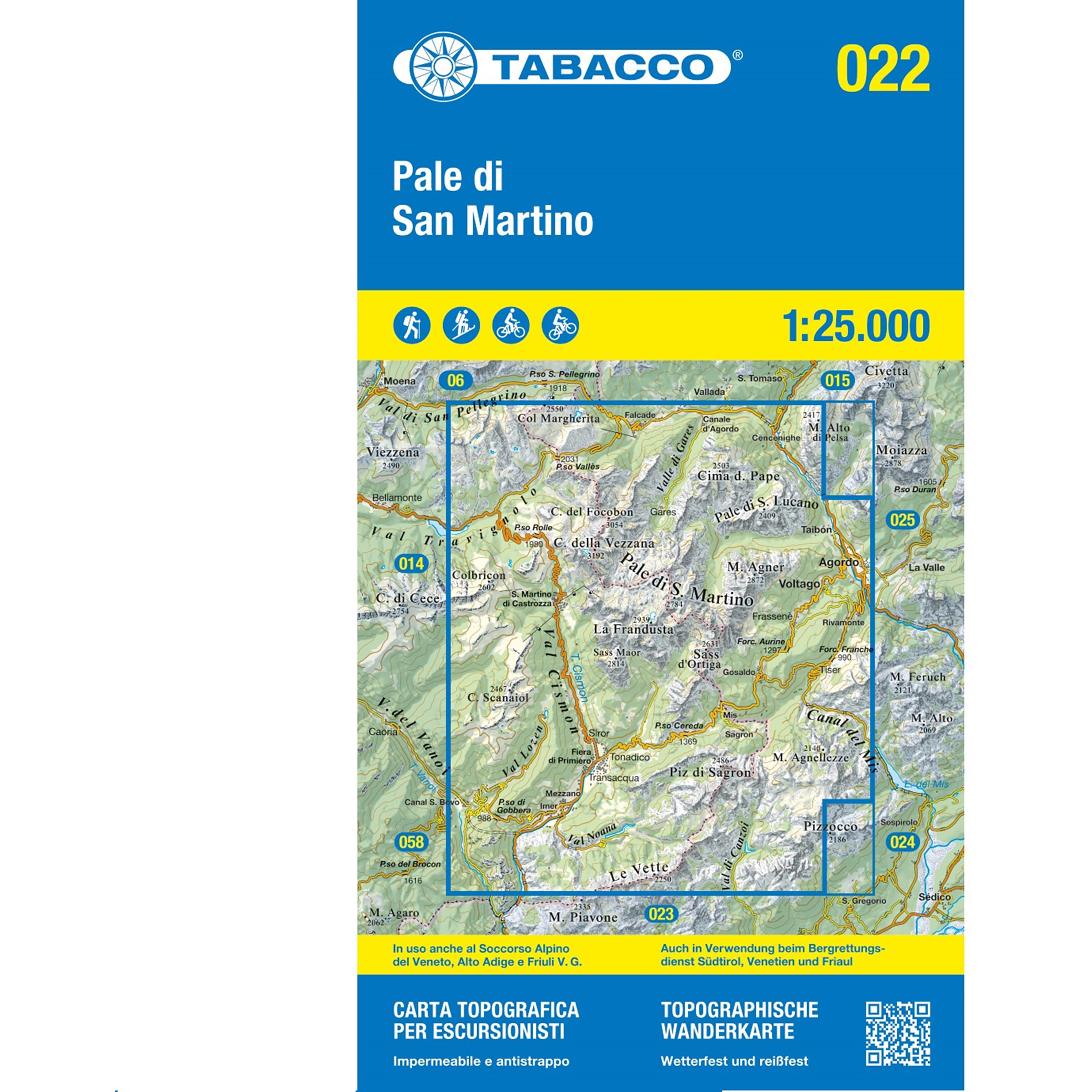 Tabacco Pale di San Martino 022 Wanderkarte Topografische Karten Aufl. 2023