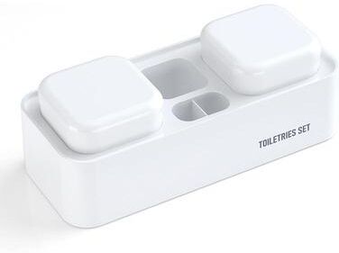 United Wall Mounted Toothbrush Holder With Double Cups Bathroom Storage Rack And Toothpaste Organizer pure White