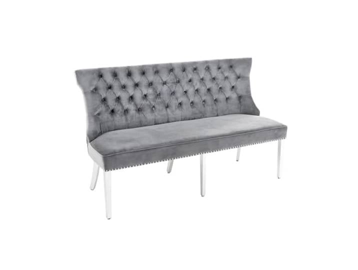 riess-ambiente.de Design Sofabank Castle Deluxe 165cm grau Samt Löwenkopf Chesterfield Barock, Esszimmerbank mit Rückenlehne, Sitbank, Küchenbank, Polsterbank