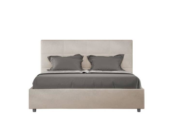 Lit coffre rembourré - MIKA - 160x190 - Microfibre sable - Tête de lit matelassée - Sommier inclus