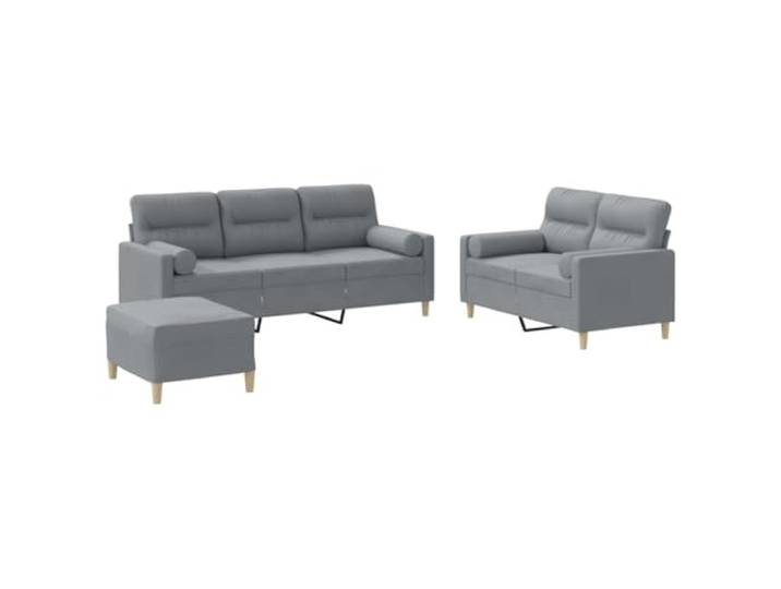 KUTYWEXFM 3-tlg. Sofagarnitur mit Kissen Hellgrau Stoff Couch Set Moderne Polstergarnitur fürs Wohnzimmer mit 2-Sitzer, 3-Sitzer, Hocker und Kissen aus atmungsaktivem Stoff.