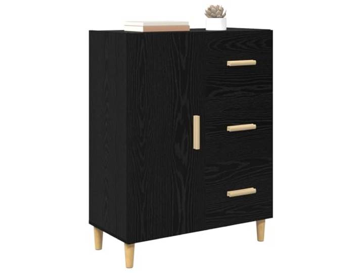 KTHLBRH Anrichte Eiche schwarz 34 x 69,5 x 90 cm Holz mehrschichtig 3 Schubladen, 1 bündige Tür, einfache Montage, niedrige Wartung, Wohnzimmer