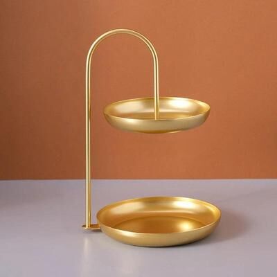 Inspired Deals Elegant Two Tier Serving Tray Decorative Wrought Iron Dessert Stand For Home And Parties gold