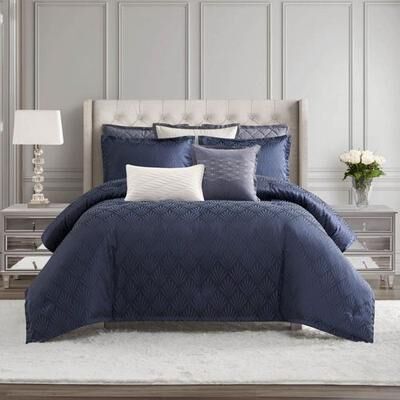 Bcp Home-Bedding Chloe II Comforter Set Navy, King, Navy
