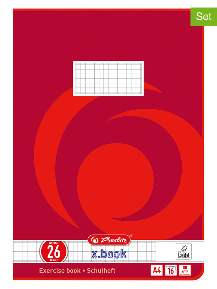 Herlitz 10er-Set: Hefte ''A4/16 Lin.26'' in Rot - onesize