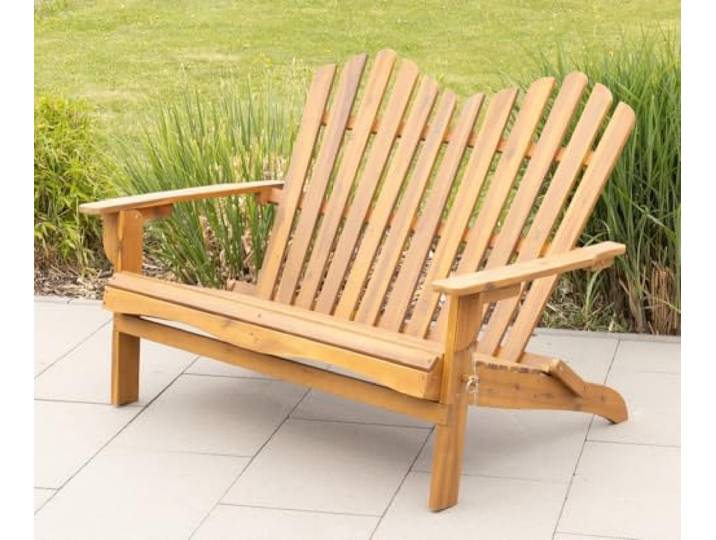 PRESTIGE HOME LIVING OUTDOOR 2-Sitzer Adirondack klappbar aus Akazienholz, ca. 125 x 80 x 94 cm – Hellbraun