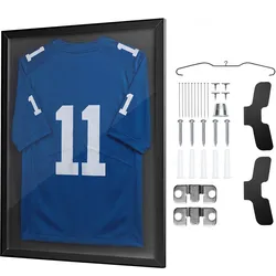 VEVOR Trikotrahmen 60 x 80 cm, Holz-Trikot-Bildrahmen mit PC-Platte und 98 % UV-Schutz, Objektrahmen mit Aufhänger, Trikotvitrine für Baseball-, Basketball-, Football- und Hockeytrikots, Schwarz