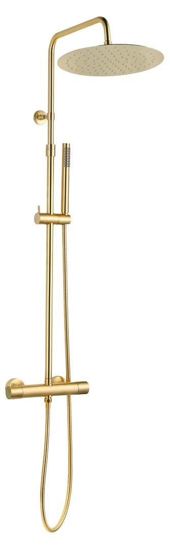 Delice II Thermostatische Duschsäule, gebürstetes Gold, mit Kaltwasseranschluss, Marke Essebagno