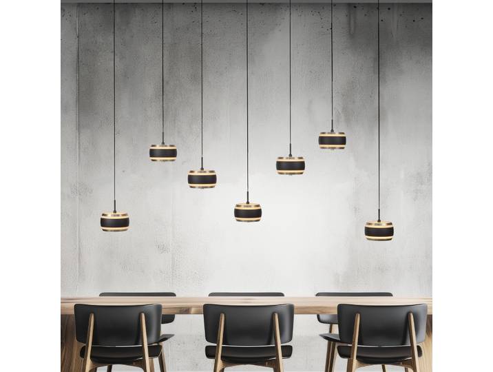 Falling Rings LED-Hängelampe, schwarz, 132 cm, 7-fl. - PURE - Wohnzimmer - Modern - Metall - Mehrflammig